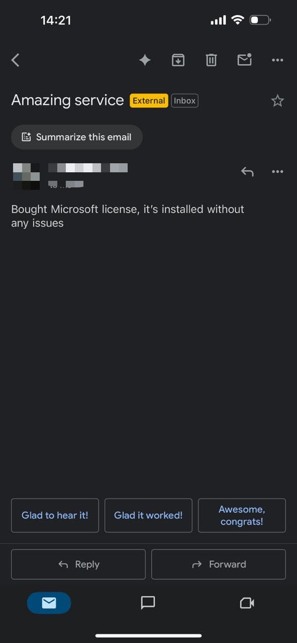 Testimonial screenshot